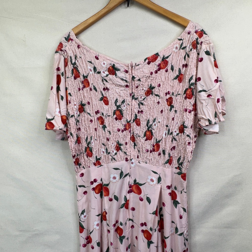 Jeffrey & Dara Vintage Cherry Print Smocked Midi Dress 8 Pink Cottagecore 90s - Picture 10 of 14